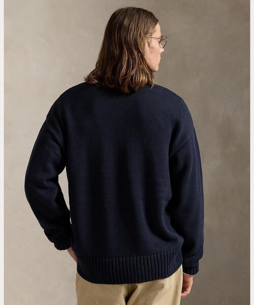 ビッグ フィット ロゴインターシャ コットン セーター（ニット