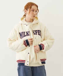 MILKFED.(~NtFh)SATIN LOGO PATCH QUILTED JACKET(X^W)