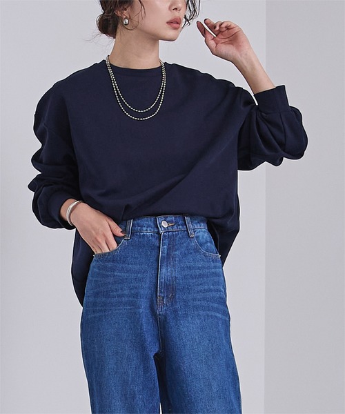 UR'S（ユアーズ）の「ベーシックロングTシャツ（Tシャツ/カットソー・レディース・ブラック/グレー/ホワイト/ダークネイビー・S/M/L）」の4枚目の写真