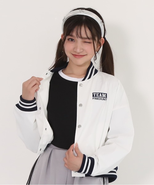 PINKHUNT（ピンクハント）の「PINKHUNT ピンクハント ショート丈スタジャン 0872K（ダウンジャケット/コート・キッズ・ホワイト/ブラック・120cm/130cm/140cm/150cm/160cm）」の2枚目の写真