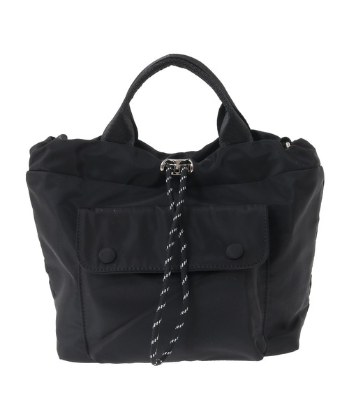 Green Parks(グリーンパークス)の「・furry rate ナイロンドロートート(ハンドバッグ・レディース・ブラック/グレイッシュベージュ・FREE)」の2枚目の写真