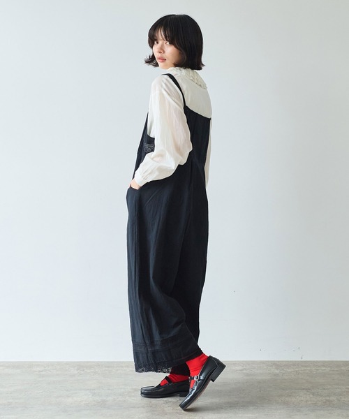 bulle de savon（ビュルデサボン）の「《early spring》lace patchwork サロペット（サロペット/オーバーオール・レディース・ブラック/ホワイト・FREE）」の7枚目の写真