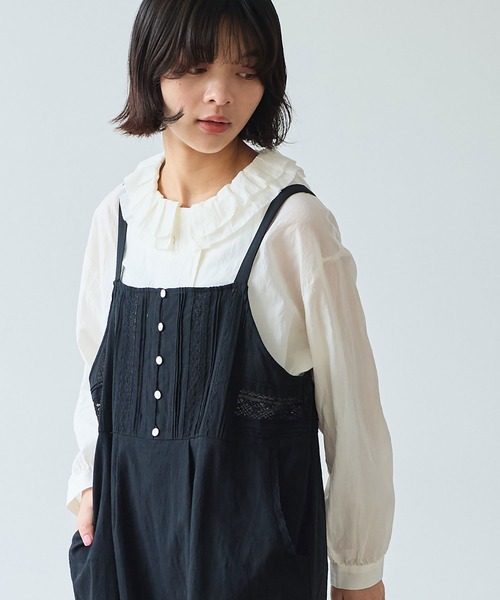bulle de savon（ビュルデサボン）の「《early spring》lace patchwork サロペット（サロペット/オーバーオール・レディース・ブラック/ホワイト・FREE）」の10枚目の写真