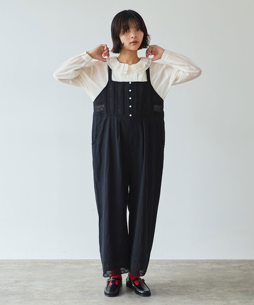 bulle de savon（ビュルデサボン）の「《early spring》lace patchwork サロペット（サロペット/オーバーオール・レディース・ブラック/ホワイト・FREE）」の12枚目の写真
