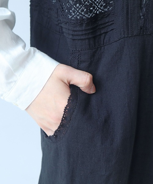 bulle de savon（ビュルデサボン）の「《early spring》lace patchwork サロペット（サロペット/オーバーオール・レディース・ブラック/ホワイト・FREE）」の19枚目の写真