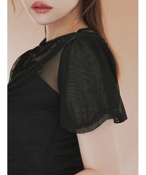 Stylevoice for xxx（スタイルヴォイスフォー）の「＜木村りかこさんコラボ＞シアーギャザーパフトップス＆ハイネックカットソーセット（Tシャツ/カットソー・レディース・ベージュ/ブラック/ホワイト・F）」の14枚目の写真