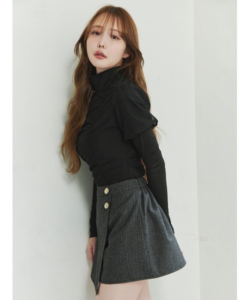 Stylevoice for xxx（スタイルヴォイスフォー）の「＜木村りかこさんコラボ＞シアーギャザーパフトップス＆ハイネックカットソーセット（Tシャツ/カットソー・レディース・ベージュ/ブラック/ホワイト・F）」の7枚目の写真