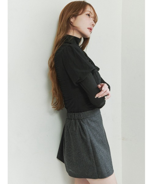 Stylevoice for xxx（スタイルヴォイスフォー）の「＜木村りかこさんコラボ＞シアーギャザーパフトップス＆ハイネックカットソーセット（Tシャツ/カットソー・レディース・ベージュ/ブラック/ホワイト・F）」の9枚目の写真