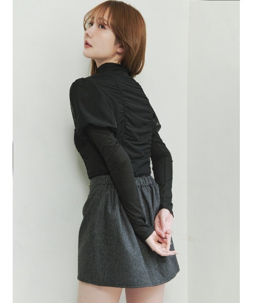 Stylevoice for xxx（スタイルヴォイスフォー）の「＜木村りかこさんコラボ＞シアーギャザーパフトップス＆ハイネックカットソーセット（Tシャツ/カットソー・レディース・ベージュ/ブラック/ホワイト・F）」の11枚目の写真