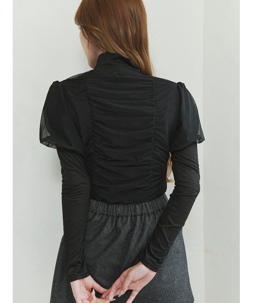 Stylevoice for xxx（スタイルヴォイスフォー）の「＜木村りかこさんコラボ＞シアーギャザーパフトップス＆ハイネックカットソーセット（Tシャツ/カットソー・レディース・ベージュ/ブラック/ホワイト・F）」の13枚目の写真