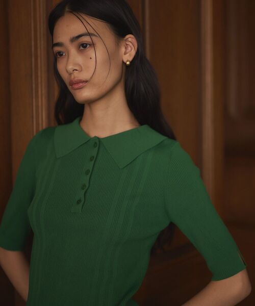 CRAFT STANDARD BOUTIQUE（クラフトスタンダードブティック）の「半袖2WAYリブニットポロシャツ（ニット/セーター・レディース・グレー/ベージュ/ブラウン/グリーン・FREE）」の7枚目の写真