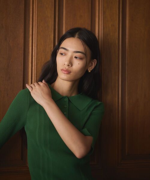 CRAFT STANDARD BOUTIQUE（クラフトスタンダードブティック）の「半袖2WAYリブニットポロシャツ（ニット/セーター・レディース・グレー/ベージュ/ブラウン/グリーン・FREE）」の8枚目の写真