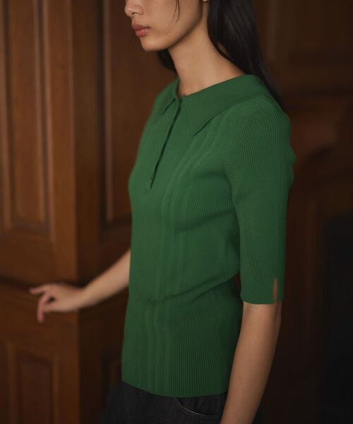 CRAFT STANDARD BOUTIQUE（クラフトスタンダードブティック）の「半袖2WAYリブニットポロシャツ（ニット/セーター・レディース・グレー/ベージュ/ブラウン/グリーン・FREE）」の9枚目の写真