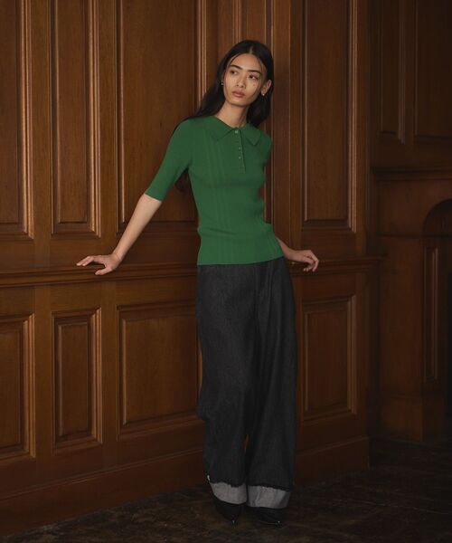 CRAFT STANDARD BOUTIQUE（クラフトスタンダードブティック）の「半袖2WAYリブニットポロシャツ（ニット/セーター・レディース・グレー/ベージュ/ブラウン/グリーン・FREE）」の11枚目の写真