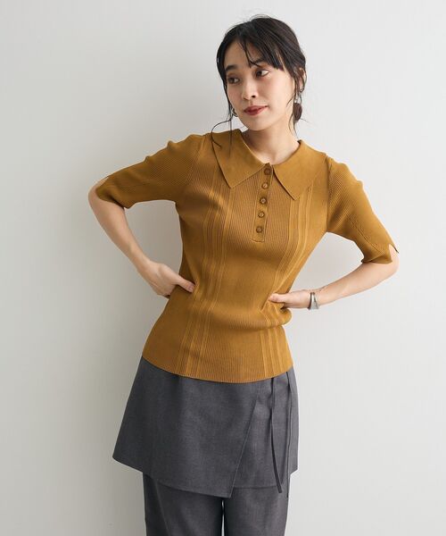CRAFT STANDARD BOUTIQUE（クラフトスタンダードブティック）の「半袖2WAYリブニットポロシャツ（ニット/セーター・レディース・グレー/ベージュ/ブラウン/グリーン・FREE）」の20枚目の写真