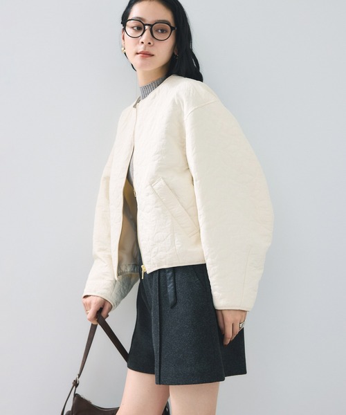 VIS(ビス)の「合皮パイピングキルトアソートブルゾン(ブルゾン・レディース・ブラック/ベージュ/オフホワイト・FREE)」の4枚目の写真