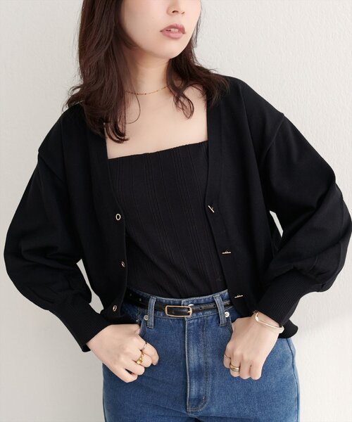 natural couture（ナチュラルクチュール）の「ハトメバーベーシックカーディガン（カーディガン/ボレロ・レディース・ネイビー/ボルドー/グレー/オフホワイト/グレイッシュベージュ/ブラック・FREE）」の2枚目の写真