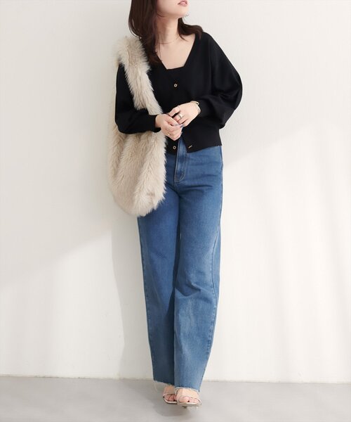 natural couture（ナチュラルクチュール）の「ハトメバーベーシックカーディガン（カーディガン/ボレロ・レディース・ネイビー/ボルドー/グレー/オフホワイト/グレイッシュベージュ/ブラック・FREE）」の7枚目の写真