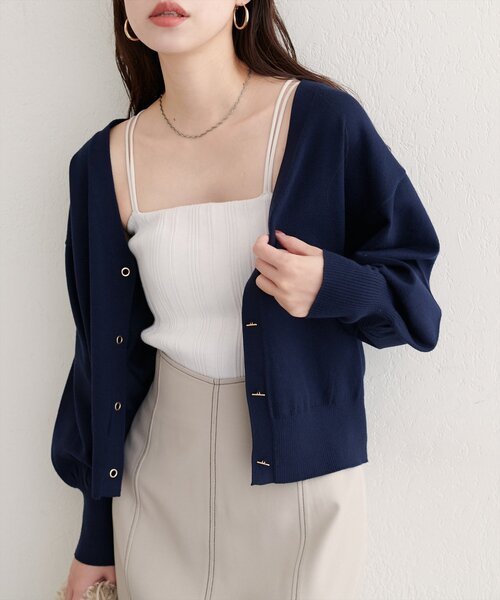 natural couture（ナチュラルクチュール）の「ハトメバーベーシックカーディガン（カーディガン/ボレロ・レディース・ネイビー/ボルドー/グレー/オフホワイト/グレイッシュベージュ/ブラック・FREE）」の8枚目の写真