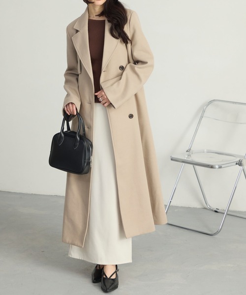 Cieluna】カットメルトンフレアロングチェスターコート（チェスター