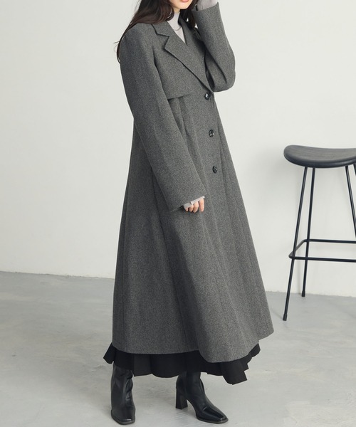 セール】【Cieluna】カットメルトンフレアロングチェスターコート
