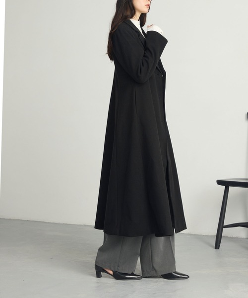 【半額以下！新品】フード付きブラックロング春コート♡ セール】【Cieluna】カットメルトンフレアロングチェスターコート