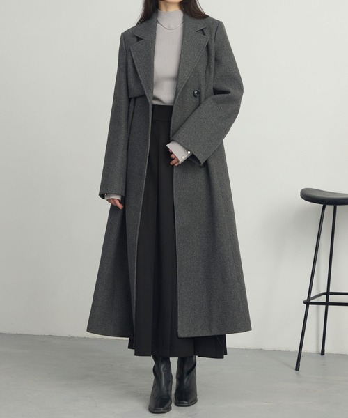 セール】【Cieluna】カットメルトンフレアロングチェスターコート
