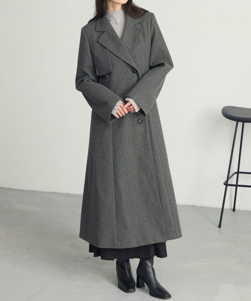 セール】【Cieluna】カットメルトンフレアロングチェスターコート