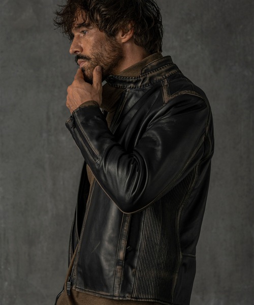 C DIEM（カルペディエム）の「C DIEM(カルペディエム)ヴィンテージライク ダブルスタンドカラー シングルライダースジャケット（ライダースジャケット・メンズ・ブラック・XL/L/M）」の3枚目の写真