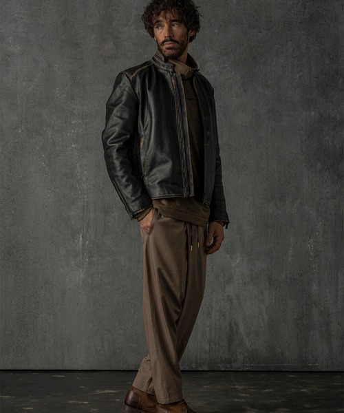 C DIEM（カルペディエム）の「C DIEM(カルペディエム)ヴィンテージライク ダブルスタンドカラー シングルライダースジャケット（ライダースジャケット・メンズ・ブラック・XL/L/M）」の6枚目の写真