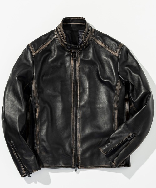 C DIEM（カルペディエム）の「C DIEM(カルペディエム)ヴィンテージライク ダブルスタンドカラー シングルライダースジャケット（ライダースジャケット・メンズ・ブラック・XL/L/M）」の9枚目の写真