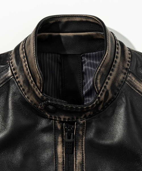 C DIEM（カルペディエム）の「C DIEM(カルペディエム)ヴィンテージライク ダブルスタンドカラー シングルライダースジャケット（ライダースジャケット・メンズ・ブラック・XL/L/M）」の11枚目の写真