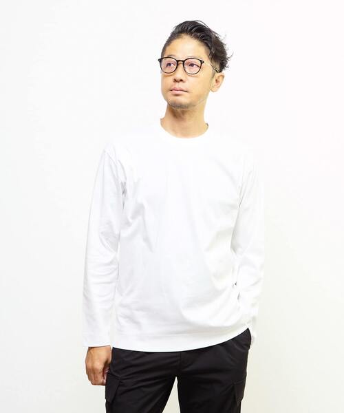 MEN'S MELROSE(メンズメルローズ)の「マーセライズドスムース クルーネックロングスリーブTシャツ(Tシャツ/カットソー・メンズ・スミクロ/ホワイト/ボルドー・4/2/3)」の1枚目の写真