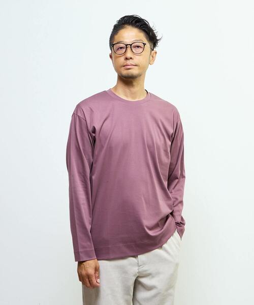 MEN'S MELROSE(メンズメルローズ)の「マーセライズドスムース クルーネックロングスリーブTシャツ(Tシャツ/カットソー・メンズ・スミクロ/ホワイト/ボルドー・4/2/3)」の3枚目の写真