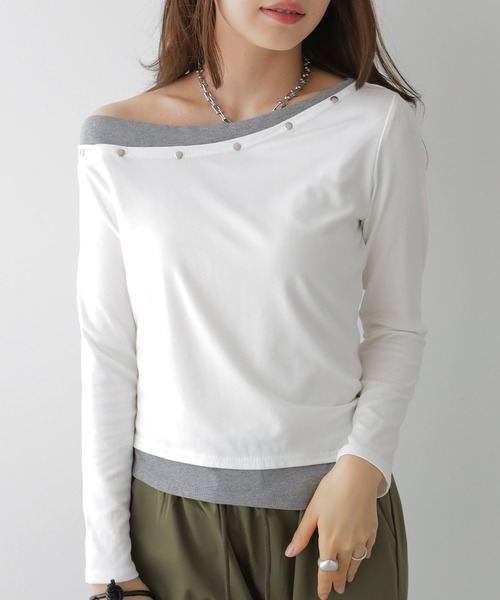 VIVID LADY(ビビッドレディー)の「アシンメトリーワンショルダートップス(Tシャツ/カットソー・レディース・ホワイト/ブラック・FREE)」の1枚目の写真