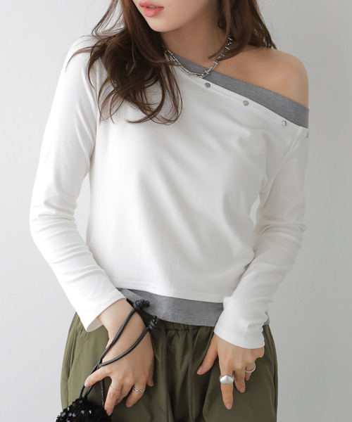 VIVID LADY(ビビッドレディー)の「アシンメトリーワンショルダートップス(Tシャツ/カットソー・レディース・ホワイト/ブラック・FREE)」の22枚目の写真