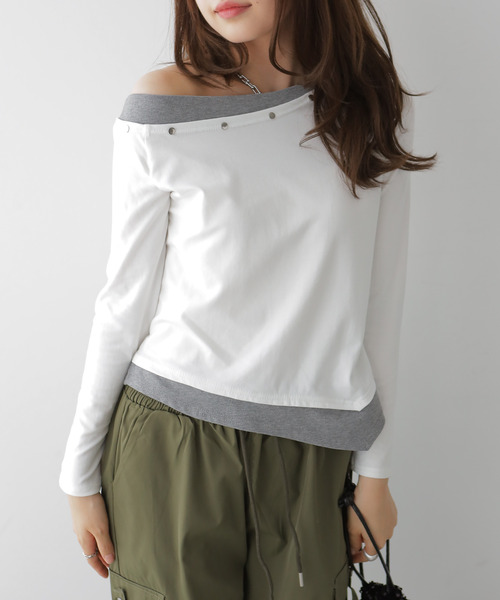 VIVID LADY(ビビッドレディー)の「アシンメトリーワンショルダートップス(Tシャツ/カットソー・レディース・ホワイト/ブラック・FREE)」の6枚目の写真
