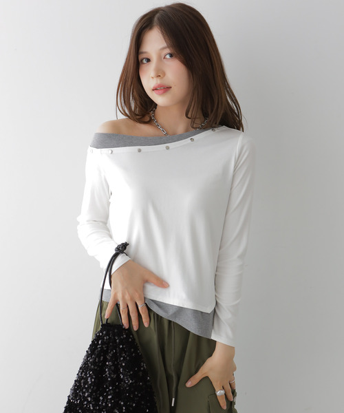 VIVID LADY(ビビッドレディー)の「アシンメトリーワンショルダートップス(Tシャツ/カットソー・レディース・ホワイト/ブラック・FREE)」の8枚目の写真