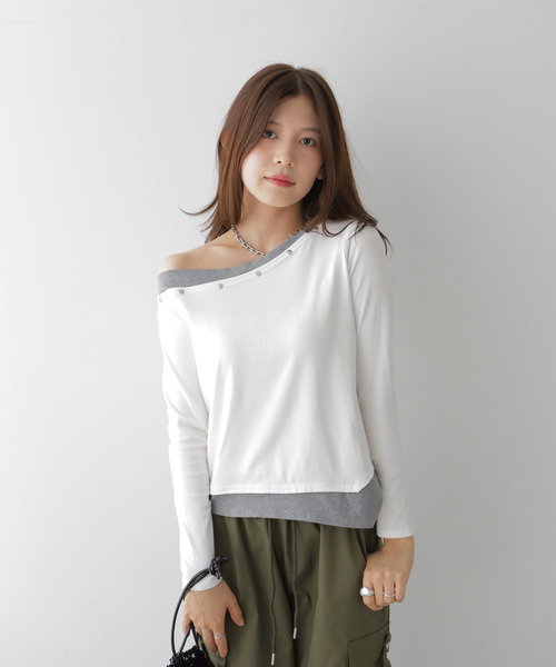 VIVID LADY(ビビッドレディー)の「アシンメトリーワンショルダートップス(Tシャツ/カットソー・レディース・ホワイト/ブラック・FREE)」の9枚目の写真