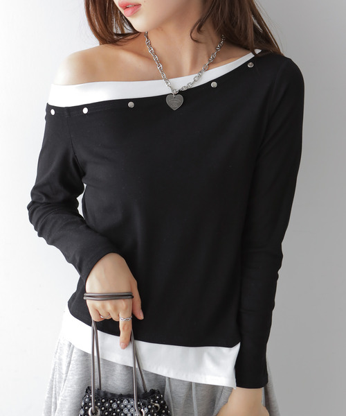 VIVID LADY(ビビッドレディー)の「アシンメトリーワンショルダートップス(Tシャツ/カットソー・レディース・ホワイト/ブラック・FREE)」の11枚目の写真