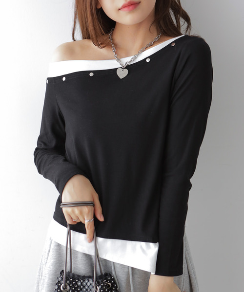 VIVID LADY(ビビッドレディー)の「アシンメトリーワンショルダートップス(Tシャツ/カットソー・レディース・ホワイト/ブラック・FREE)」の12枚目の写真