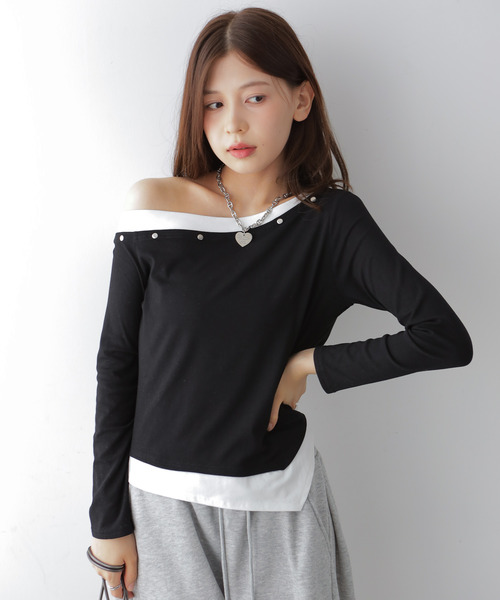 VIVID LADY(ビビッドレディー)の「アシンメトリーワンショルダートップス(Tシャツ/カットソー・レディース・ホワイト/ブラック・FREE)」の15枚目の写真