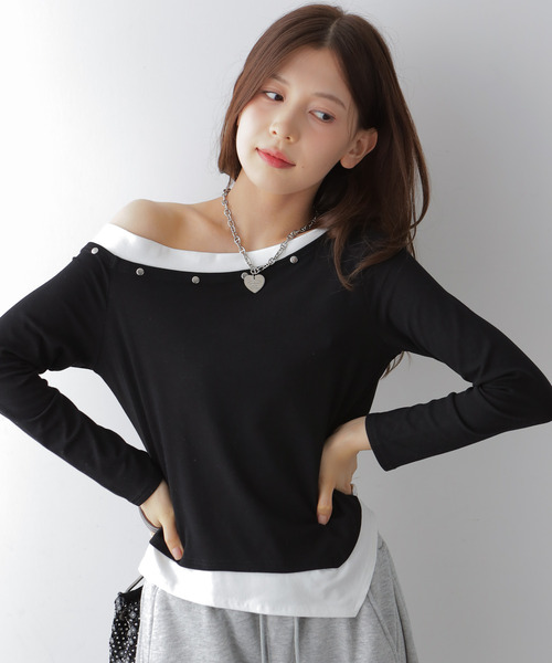 VIVID LADY(ビビッドレディー)の「アシンメトリーワンショルダートップス(Tシャツ/カットソー・レディース・ホワイト/ブラック・FREE)」の14枚目の写真