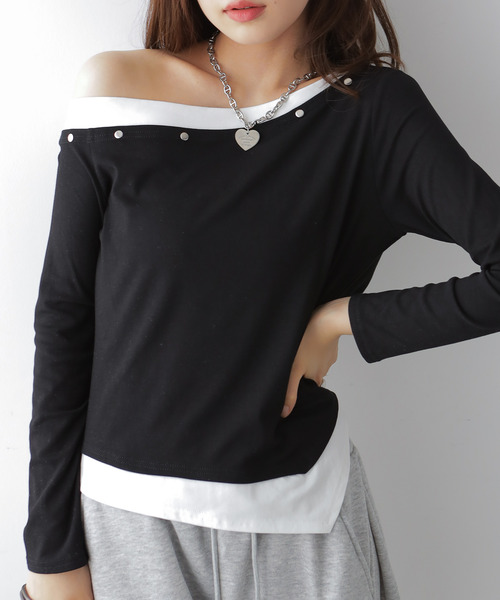 VIVID LADY(ビビッドレディー)の「アシンメトリーワンショルダートップス(Tシャツ/カットソー・レディース・ホワイト/ブラック・FREE)」の18枚目の写真