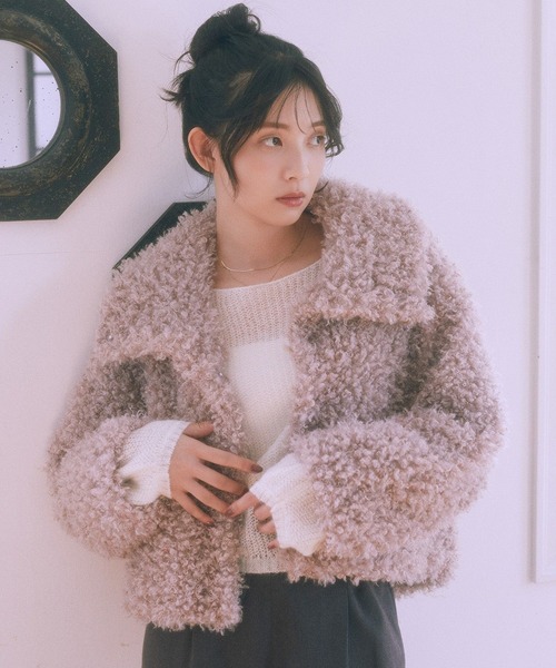 earth music&ecology（アースミュージックアンドエコロジー）の「【2025AW】プードルファーショートブルゾン（ブルゾン・レディース・ブラウン/クリーム/ピンクベージュ・FREE）」の3枚目の写真