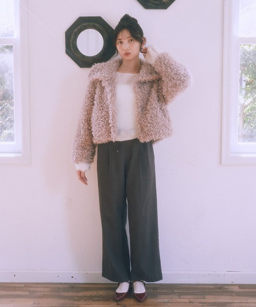 earth music&ecology（アースミュージックアンドエコロジー）の「【2025AW】プードルファーショートブルゾン（ブルゾン・レディース・ブラウン/クリーム/ピンクベージュ・FREE）」の8枚目の写真