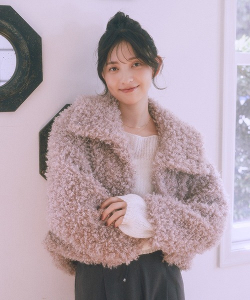 earth music&ecology（アースミュージックアンドエコロジー）の「【2025AW】プードルファーショートブルゾン（ブルゾン・レディース・ブラウン/クリーム/ピンクベージュ・FREE）」の5枚目の写真