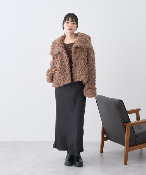 earth music&ecology（アースミュージックアンドエコロジー）の「【2025AW】プードルファーショートブルゾン（ブルゾン・レディース・ブラウン/クリーム/ピンクベージュ・FREE）」の18枚目の写真