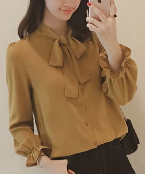 SallyLunn(サリーラン)の「リボンネックカジュアルシャツ(シャツ/ブラウス・レディース・イエロー/ホワイト/ブラウン・MEDIUM/LARGE)」の12枚目の写真