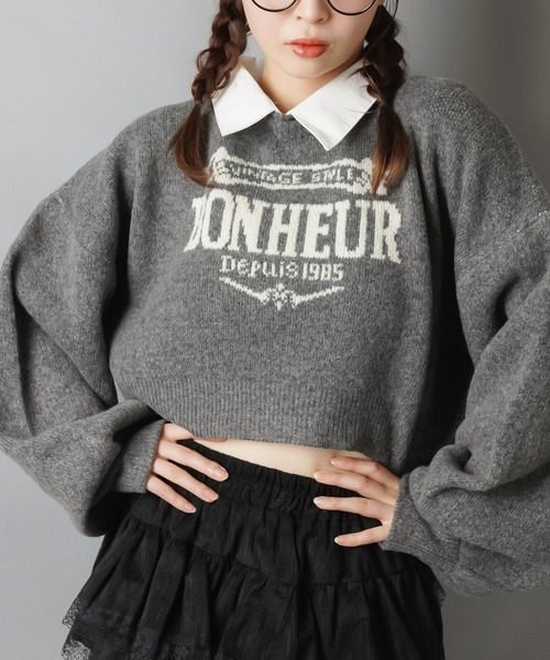 SPINNS（スピンズ）の「2WAYで盛れる！シャツ襟付きジャガードニット/襟取り外し可能（ニット/セーター・レディース・アイボリー/ボルドー/チャコール/ネイビー・ONESIZE）」の3枚目の写真